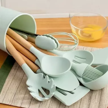 Набор кухонных принадлежностей силиконовый  Kitchen Set RB-2239 бирюзовый (12 предметов)