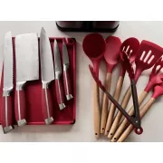 Набор ножей и кухонная утварь лопатки для кухни 17 в 1 дошечка для нарезки на тройной подставке, ножницы с напильником для заточки Zepline ZP-046