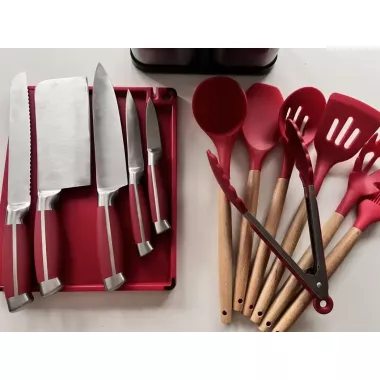 Набор ножей и кухонная утварь лопатки для кухни 17 в 1 дошечка для нарезки на тройной подставке, ножницы с напильником для заточки Zepline ZP-046 Набор ножей и кухонная утварь лопатки для кухни 17 в 1 дошечка для нарезки на тройной подставке, ножницы с напильником для заточки Zepline ZP-046