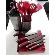 Набор ножей и кухонная утварь лопатки для кухни 17 в 1 дошечка для нарезки на тройной подставке, ножницы с напильником для заточки Zepline ZP-046