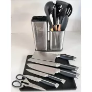 Набор ножей и кухонная утварь лопатки для кухни 17 в 1 дошечка для нарезки на тройной подставке, ножницы с напильником для заточки Zepline ZP-046