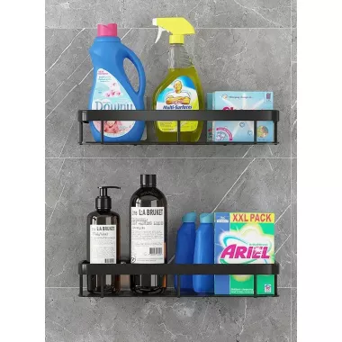 Настенная двухуровневая полка металлическая, самоклеящаяся для ванной комнаты, душевой.