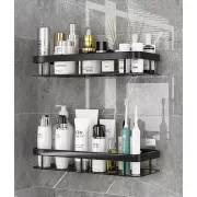Настенная двухуровневая полка металлическая, самоклеящаяся для ванной комнаты, душевой.