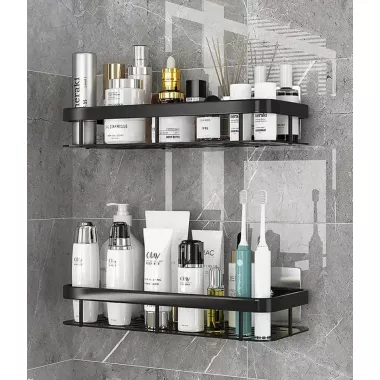 Настенная двухуровневая полка металлическая, самоклеящаяся для ванной комнаты, душевой.