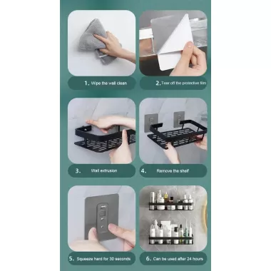 Настенная двухуровневая полка металлическая, самоклеящаяся для ванной комнаты, душевой.