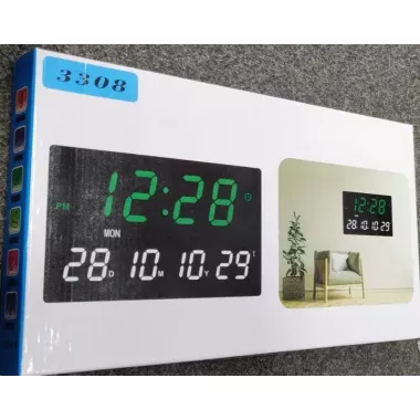 Настінний LED годинник 3308 з термометром та календарем