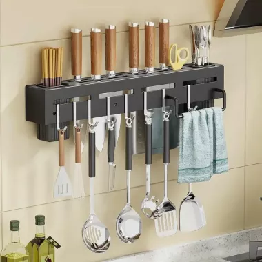 Настінний металевий утримувач органайзер Полиця Nest Sunny для кухні Чорна 30см Настінний металевий утримувач органайзер Полиця Nest Sunny для кухні Чорна 30см