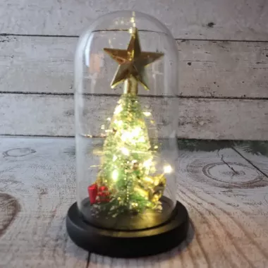 Ночник новогодняя елка в стеклянной колбе gold star