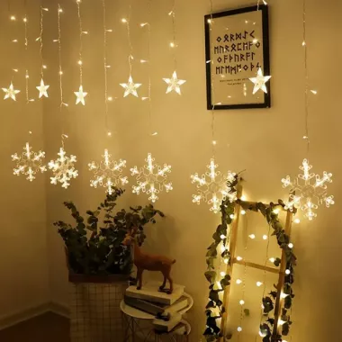Новогодняя cветодиодная гирлянда шторка Снежинки и Звезды