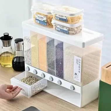 Органайзер на 6 секций для сыпучих продуктов Assorted Grain Rice Bucket Диспенсер для круп, дозатор для сахара Органайзер на 6 секций для сыпучих продуктов Assorted Grain Rice Bucket Диспенсер для круп, дозатор для сахара