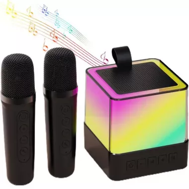 Портативная Bluetooth колонка K18 с LED подсветкой 2 микрофона черный Портативная Bluetooth колонка K18 с LED подсветкой 2 микрофона черный