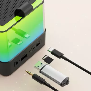 Портативная Bluetooth колонка K18 с LED подсветкой 2 микрофона черный Портативная Bluetooth колонка K18 с LED подсветкой 2 микрофона черный