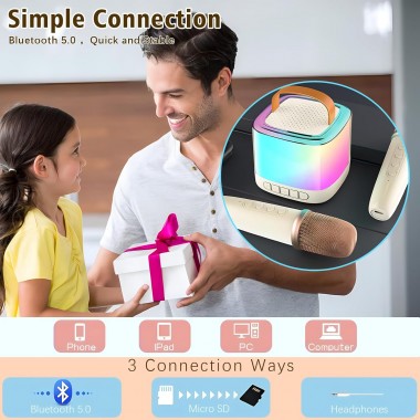 Портативная Bluetooth-колонка T7 с LED подсветкой / Караоке-колонка для детей и взрослых 2 микрофона