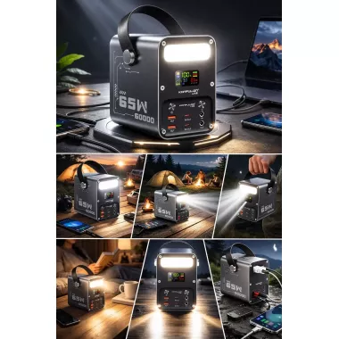 Потужний PowerBank 60000 mAh 65W PD для ноутбуків із DC-виходом та ліхтарем