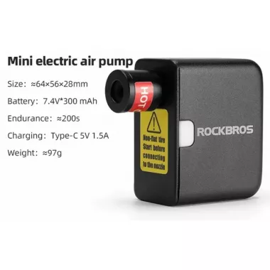Портативний електричний насос ROCKBROS AS1 Mini з високим тиском, з наконечником для вентиля FV/AV, для дорожніх та гірських велосипедів