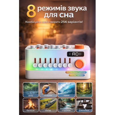 Портативный звуковой генератор 3в1 / Умная колонка с RGB-подсветкой / Ночник с таймером, на аккумуляторе, для сна, релаксации и медитации