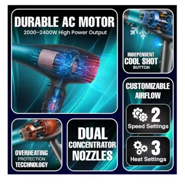 Профессиональный мощный фен для волос VGR V-455 с холодным и горячим воздухом 2400 Вт