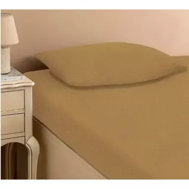 бежеве Простирадло махрове на резинці з наволочками Anisa (220х240+30 см)