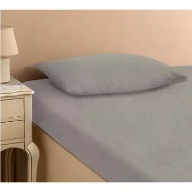 світло сіре Простирадло махрове на резинці з наволочками Anisa (220х240+30 см)