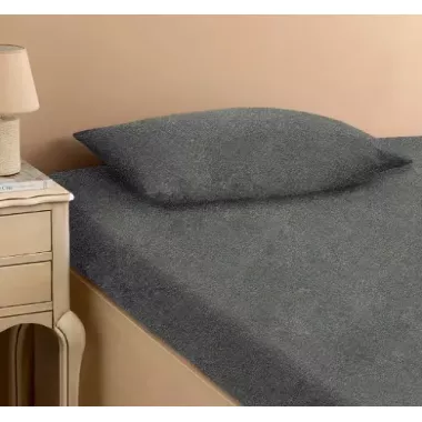 темно-сіре Простирадло махрове на резинці з наволочками Anisa (220х240+30 см)