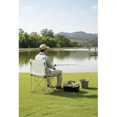 Розкладний стілець туристичний для кемпінгу 42х41х72 см з кишенею Бежевий