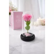 Роза в колбе с LED подсветкой на черной подставке