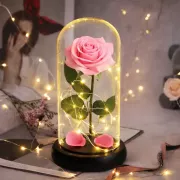 Роза в колбе с LED подсветкой на черной подставке
