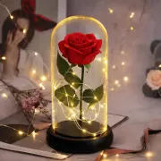 Роза в колбе с LED подсветкой на черной подставке