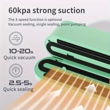 Ручной мини вакууматор со встроенным аккумулятором 1200 мАч / Вакуумный упаковщик для продуктов