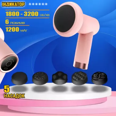 Ручной мышечный аккумуляторный массажер Fascial Gun Vibro Head расслабляющий массажный антицеллюлитный пистолет, 5 насадок