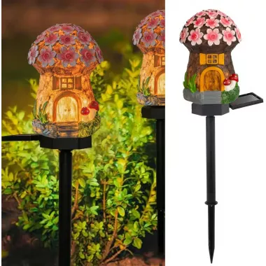 Садовый фонарь 43 см в грунте в виде гриба с солнечной панелью Сказочный домик