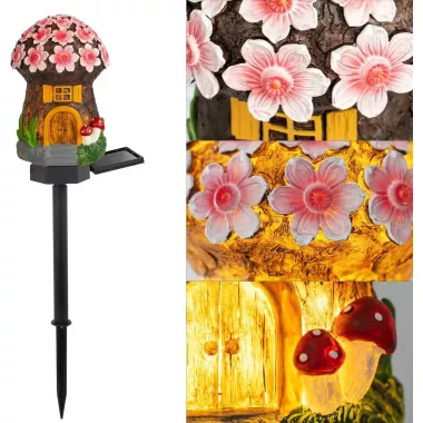 Садовый фонарь 43 см в грунте в виде гриба с солнечной панелью Сказочный домик