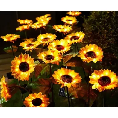 Садовый светильник на солнечной батарее Подсолнечник, 75 см, Теплый белый / Газонный светодиодный фонарь