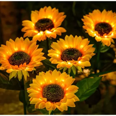 Садовый светильник на солнечной батарее Подсолнечник, 75 см, Теплый белый / Газонный светодиодный фонарь