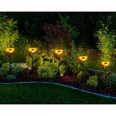 Садовый светильник на солнечной батарее Подсолнечник, 75 см, Теплый белый / Газонный светодиодный фонарь