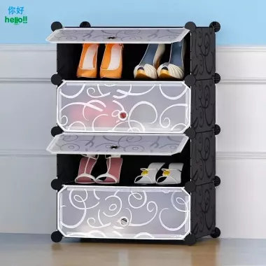 Шкаф пластиковый для обуви MP A1-4, 37x37x90 см, Черный / Тумба для обуви на 4 секции / Шкаф для обуви Шкаф пластиковый для обуви MP A1-4, 37x37x90 см, Черный / Тумба для обуви на 4 секции / Шкаф для обуви