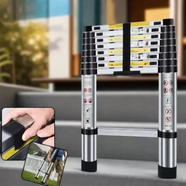 Телескопическая складная лестница 4,7 м компактная из нержавеющей стали до 150 кг Телескопическая складная лестница 4,7 м компактная из нержавеющей стали до 150 кг