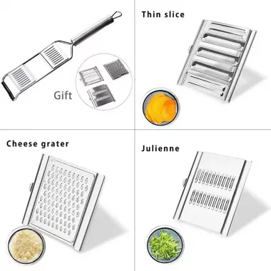 Терка металлическая с ручкой 3 насадки 30*7,5см Терка металлическая с ручкой 3 насадки 30*7,5см