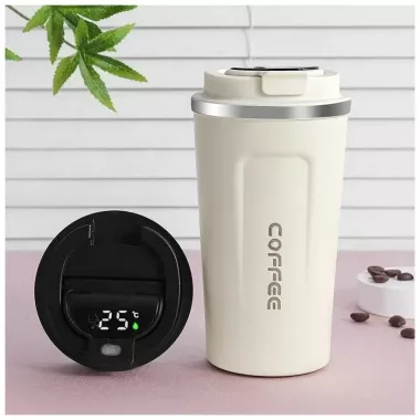 Термокружка с сенсорным дисплеем в силиконовом покрытие с откидной крышкой,500 мл