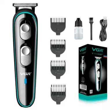 Триммер аккумуляторный, машинка для стрижки VGR V-055 с регулятором высоты, 4 насадки