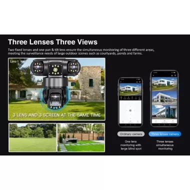 Уличная поворотная Wi-Fi IP камера видеонаблюдения EVKVO SC28 V380 Pro | 3 Линзы | 16MP Уличная поворотная Wi-Fi IP камера видеонаблюдения EVKVO SC28 V380 Pro | 3 Линзы | 16MP