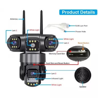 Уличная поворотная Wi-Fi IP камера видеонаблюдения EVKVO SC28 V380 Pro | 3 Линзы | 16MP Уличная поворотная Wi-Fi IP камера видеонаблюдения EVKVO SC28 V380 Pro | 3 Линзы | 16MP