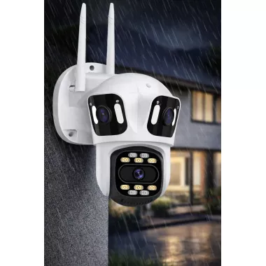 Уличная WiFi IP камера 9Мп 3 объектива / Камера видеонаблюдения с влагозащитой