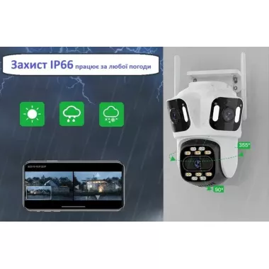 Уличная WiFi IP камера 9Мп 3 объектива / Камера видеонаблюдения с влагозащитой