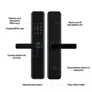 Дверний сенсорний замок з відбитком пальця,розумна біометрична дверна ручка, 4 способи відкриття