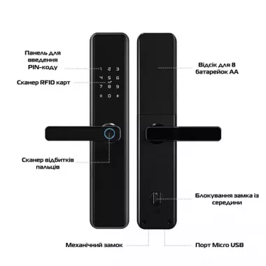 Дверний сенсорний замок з відбитком пальця,розумна біометрична дверна ручка, 4 способи відкриття