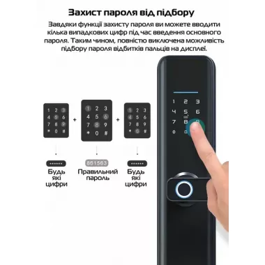 Дверний сенсорний замок з відбитком пальця,розумна біометрична дверна ручка, 4 способи відкриття