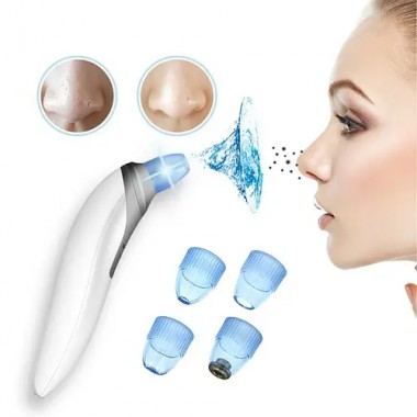 Вакуумный очиститель Derma suction DS Vacuum для профессиональной чистки кожи и пор лица - легкий компактный удобный прибор в использовании + 4 насадки, Белый