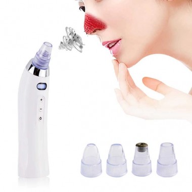 Вакуумный очиститель Derma suction DS Vacuum для профессиональной чистки кожи и пор лица - легкий компактный удобный прибор в использовании + 4 насадки, Белый