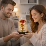 Вечная роза в колбе с подсветкой 21 см, на батарейках RED GOLD